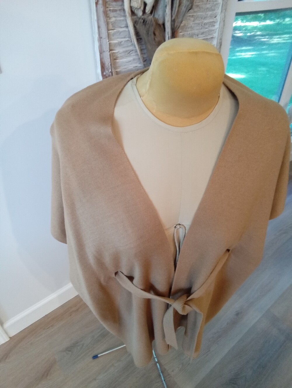 Loft Outlet Size OS Camel Tan Belted Knit Wrapnponcho Cardigan Sweater NWOT - Picture 2 of 13